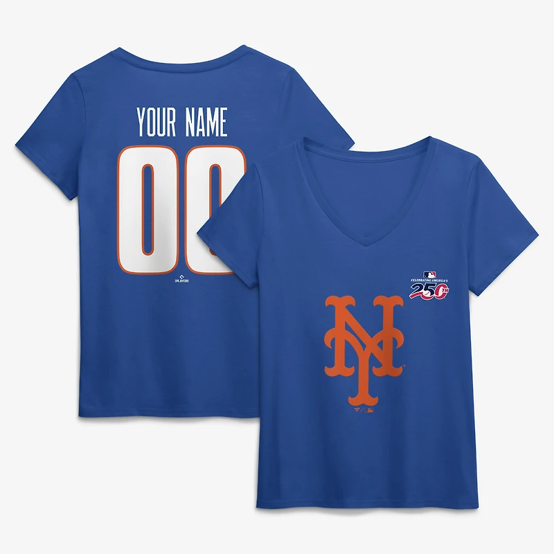 Women's Royal New York Mets Celebrating America's 250th Personalized Name & Number V-Neck T-Shirt