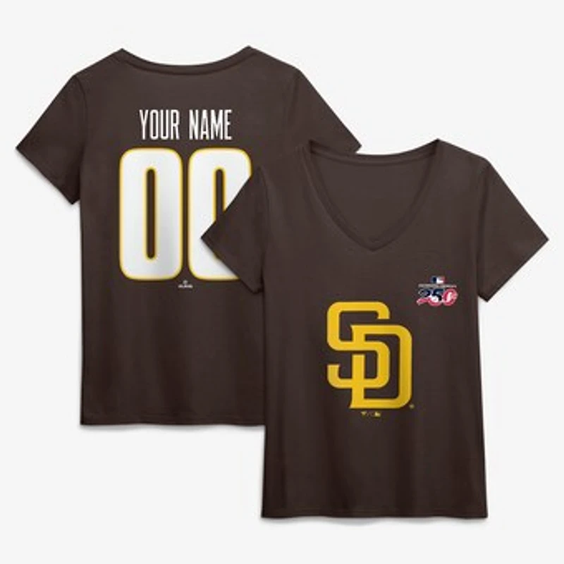 Women's Brown San Diego Padres Celebrating America's 250th Personalized Name & Number V-Neck T-Shirt