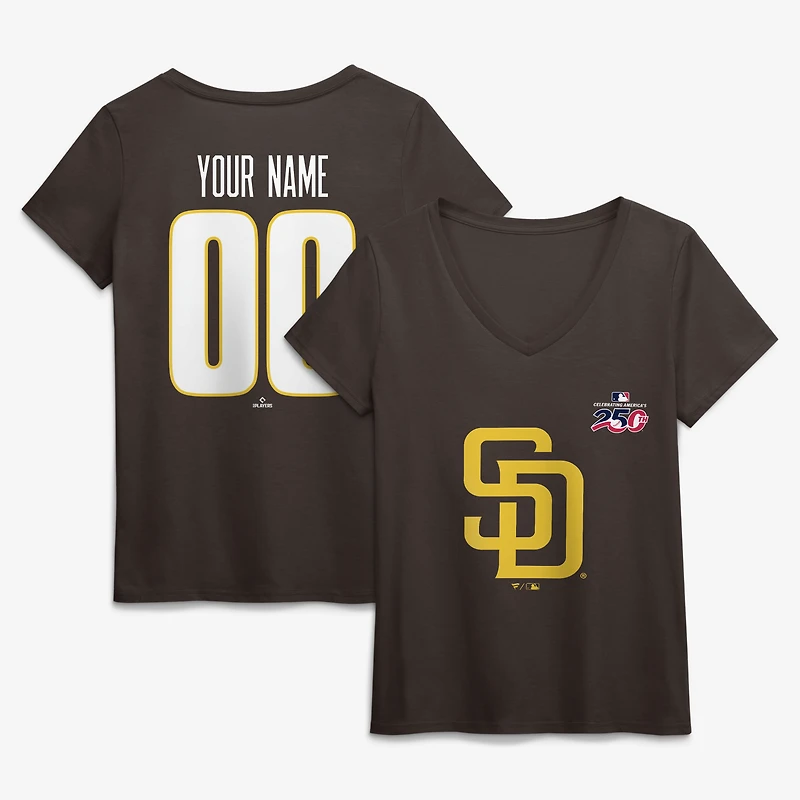 Women's Brown San Diego Padres Celebrating America's 250th Personalized Name & Number V-Neck T-Shirt