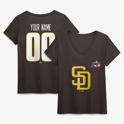 Women's Brown San Diego Padres Celebrating America's 250th Personalized Name & Number V-Neck T-Shirt