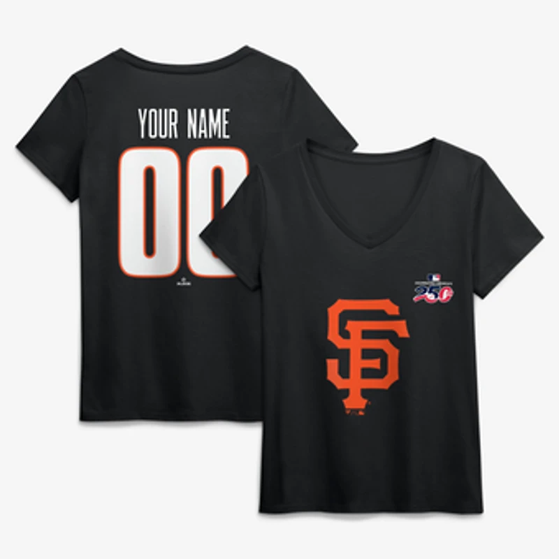 Women's Black San Francisco Giants Celebrating America's 250th Personalized Name & Number V-Neck T-Shirt
