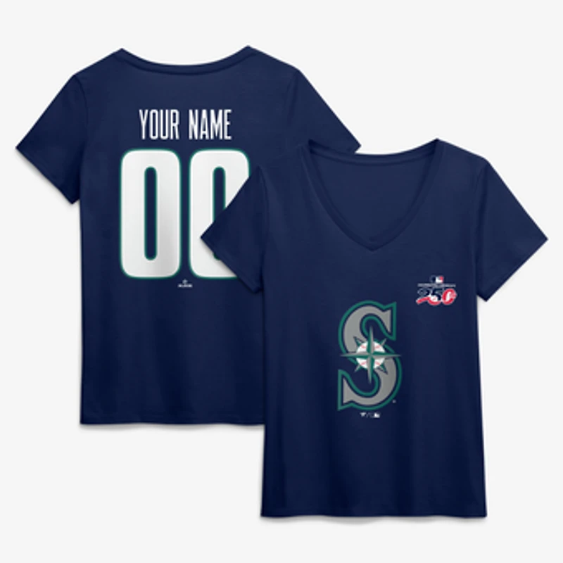 Women's Navy Seattle Mariners Celebrating America's 250th Personalized Name & Number V-Neck T-Shirt