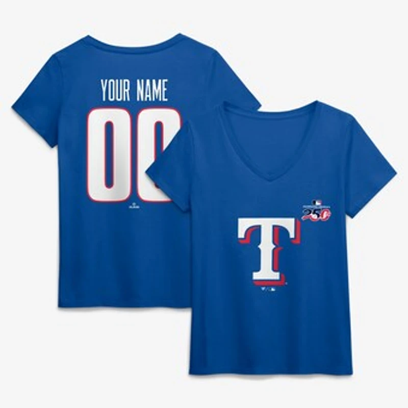 Women's Royal Texas Rangers Celebrating America's 250th Personalized Name & Number V-Neck T-Shirt