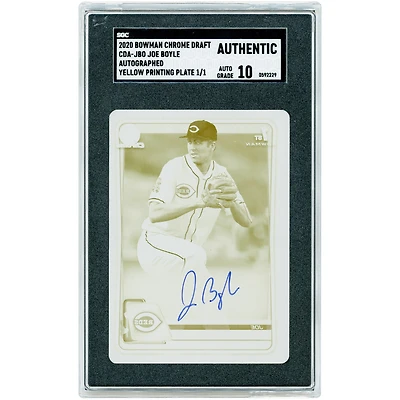 Joe Boyle Cincinnati Reds Autographed 2020 Bowman Chrome Draft Yellow Printing Plate #CDA-JBO #1/1 SGC Authenticated Auto 10 Card