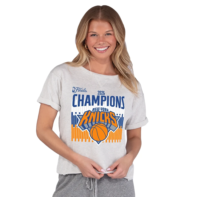 Women's Concepts Sport Oatmeal New York Knicks 2026 NBA Finals Champions Mainstream Terry Tri-Blend Top