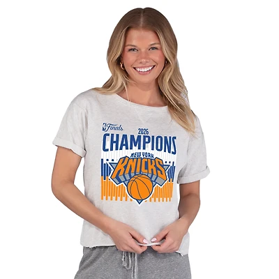 Women's Concepts Sport Oatmeal New York Knicks 2026 NBA Finals Champions Mainstream Terry Tri-Blend Top