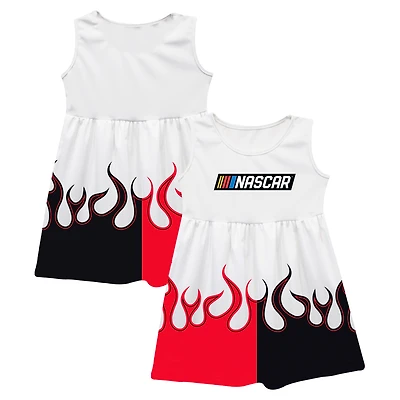 Girls Youth Vive La Fete White NASCAR Heck Yeah! Flames Pattern Racing Car Tank Top Dress