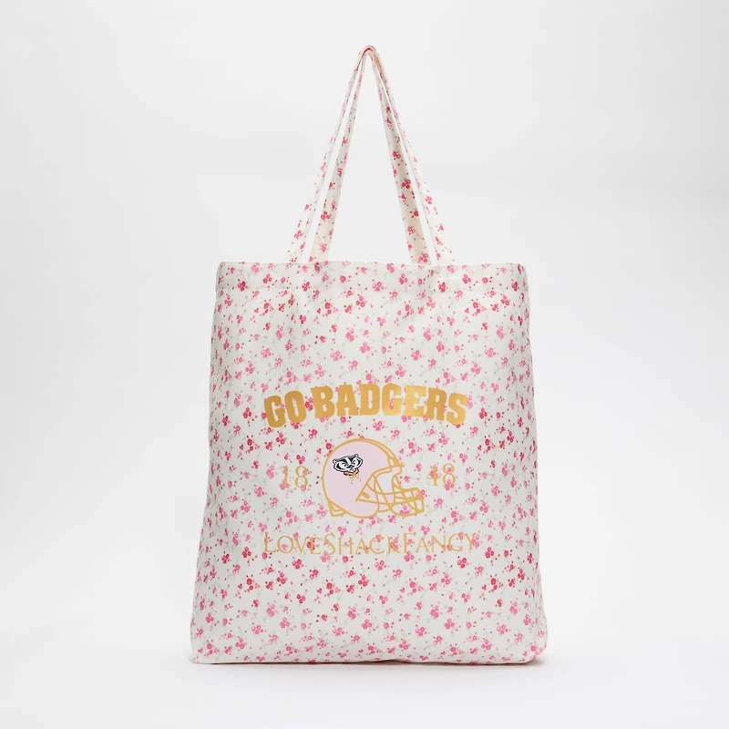 LoveShackFancy Women's White Wisconsin Badgers Canvas Tote Bag