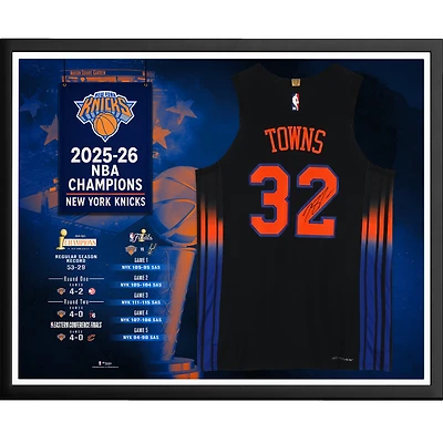 Karl-Anthony Towns New York Knicks Autographed 2026 NBA Finals Champions Framed Black Jordan Brand Statement Edition Authentic Jersey Collage