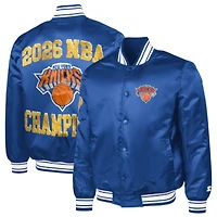 Men's Starter Blue New York Knicks 2026 NBA Finals Champions Satin Full-Snap Varsity Jacket
