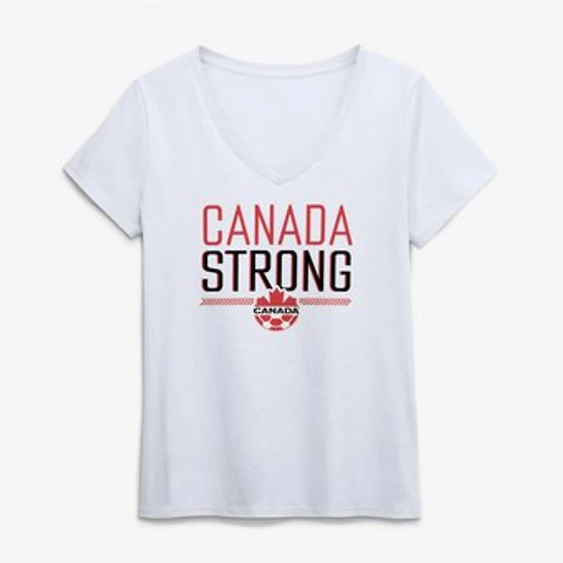 Women's White Canada Soccer Canada Strong V-Neck T-Shirt