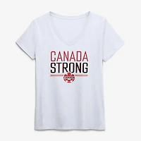 Women's White Canada Soccer Canada Strong V-Neck T-Shirt