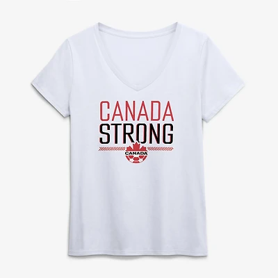 Women's White Canada Soccer Canada Strong V-Neck T-Shirt