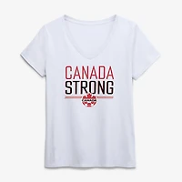 Women's White Canada Soccer Canada Strong V-Neck T-Shirt