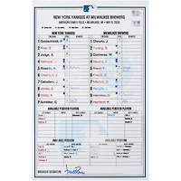 New York Yankees Game-Used Lineup Card vs. Milwaukee Brewers on May 9, 2026