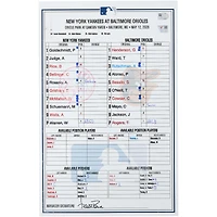 New York Yankees Game-Used Lineup Card vs. Baltimore Orioles on May 12, 2026