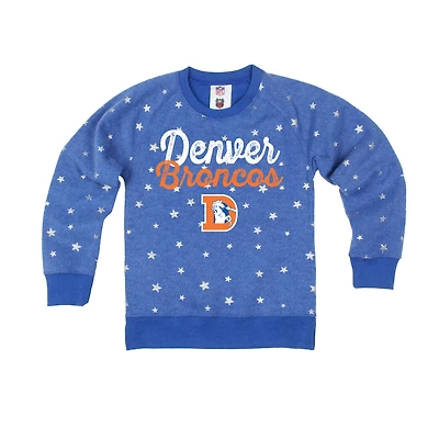 Girls Youth Wes & Willy  Royal Denver Broncos Shimmer Star Reverse Sweatshirt
