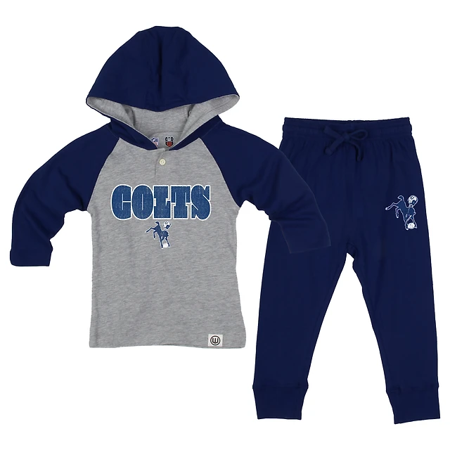 Toddler Wes & Willy Heather Gray/Navy Indianapolis Colts Henley Hoodie & Sweatpants Set