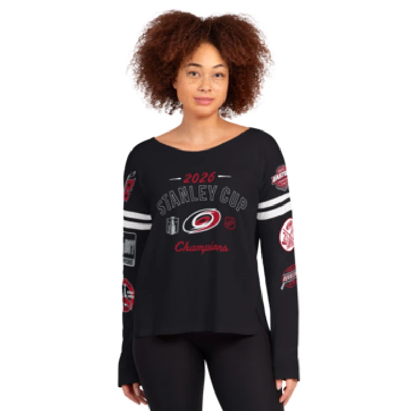 Women's Starter Black Carolina Hurricanes 2026 Stanley Cup Champions Long Sleeve Jersey T-Shirt