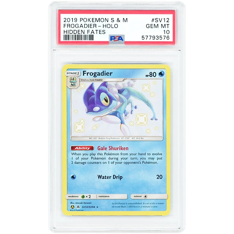 Frogadier 2019 Pokemon Hidden Fates Shiny Vault Shiny Holo Rare #SV12 PSA Authenticated 10 Card