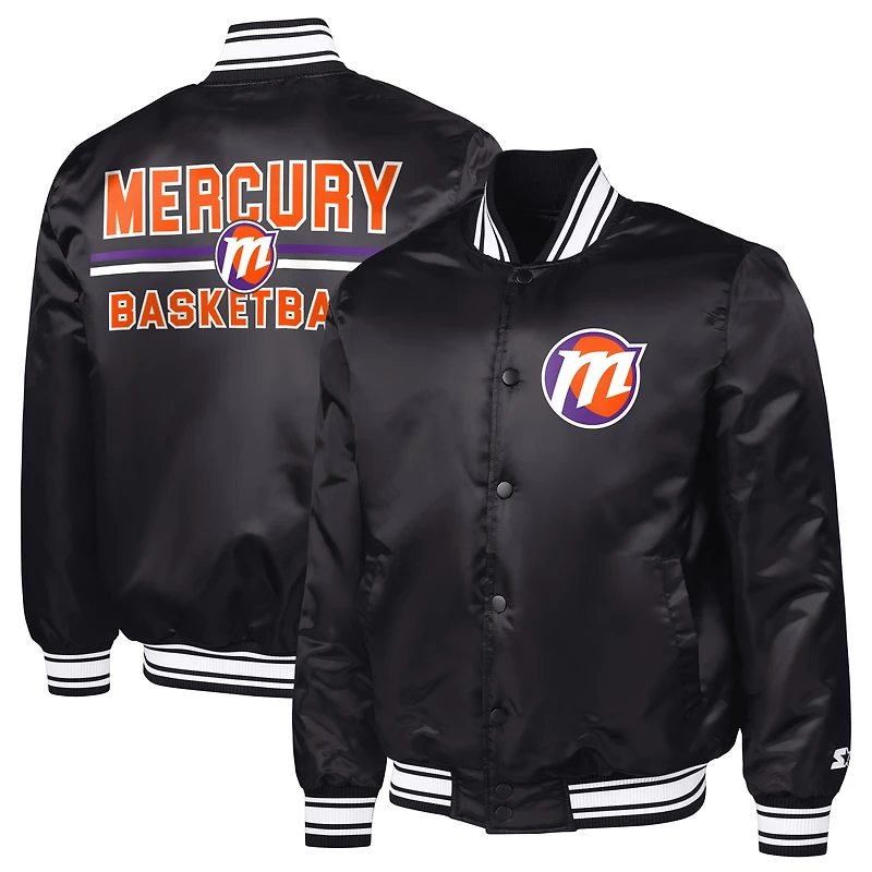 Men's Starter Black Phoenix Mercury Satin Varsity Full-Snap Jacket