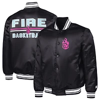 Men's Starter Black Portland Fire Satin Varsity Full-Snap Jacket