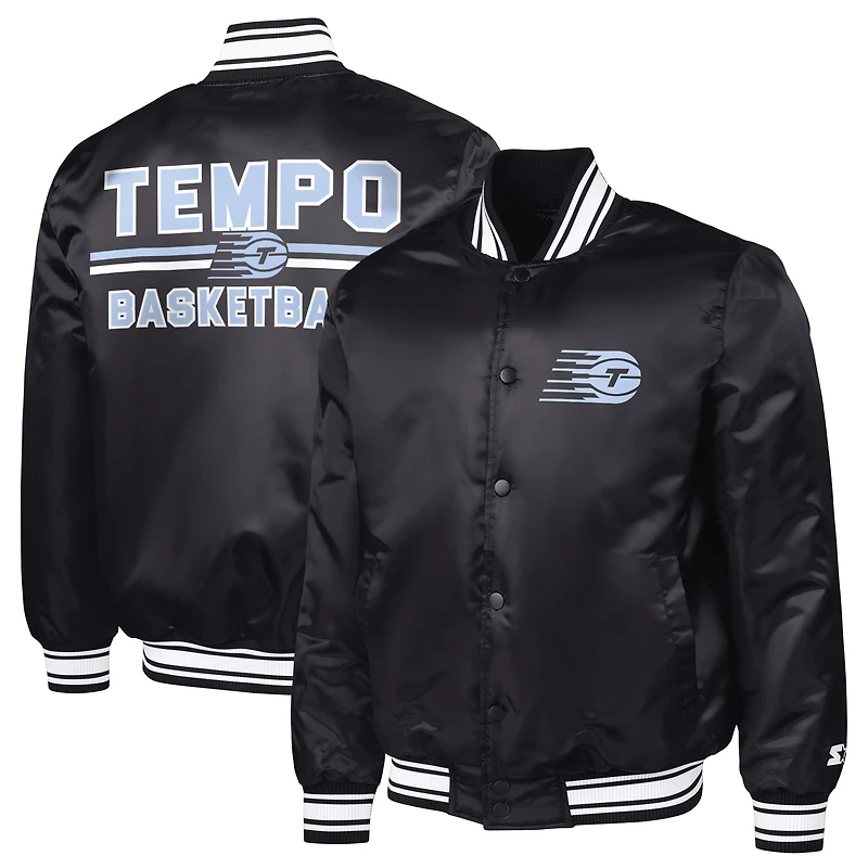 Men's Starter Black Toronto Tempo Satin Varsity Full-Snap Jacket