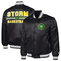 Men's Starter Black Seattle Storm Satin Varsity Full-Snap Jacket