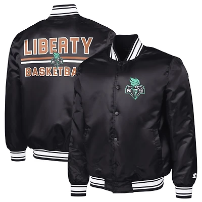 Men's Starter Black New York Liberty Satin Varsity Full-Snap Jacket