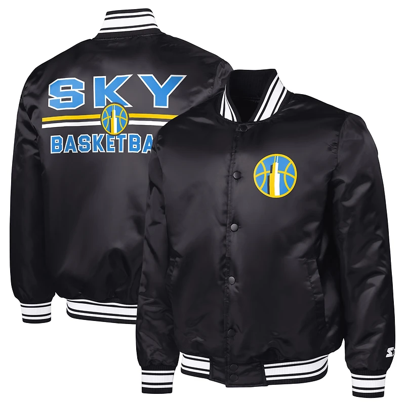 Men's Starter Black Chicago Sky Satin Varsity Full-Snap Jacket