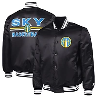 Men's Starter Black Chicago Sky Satin Varsity Full-Snap Jacket