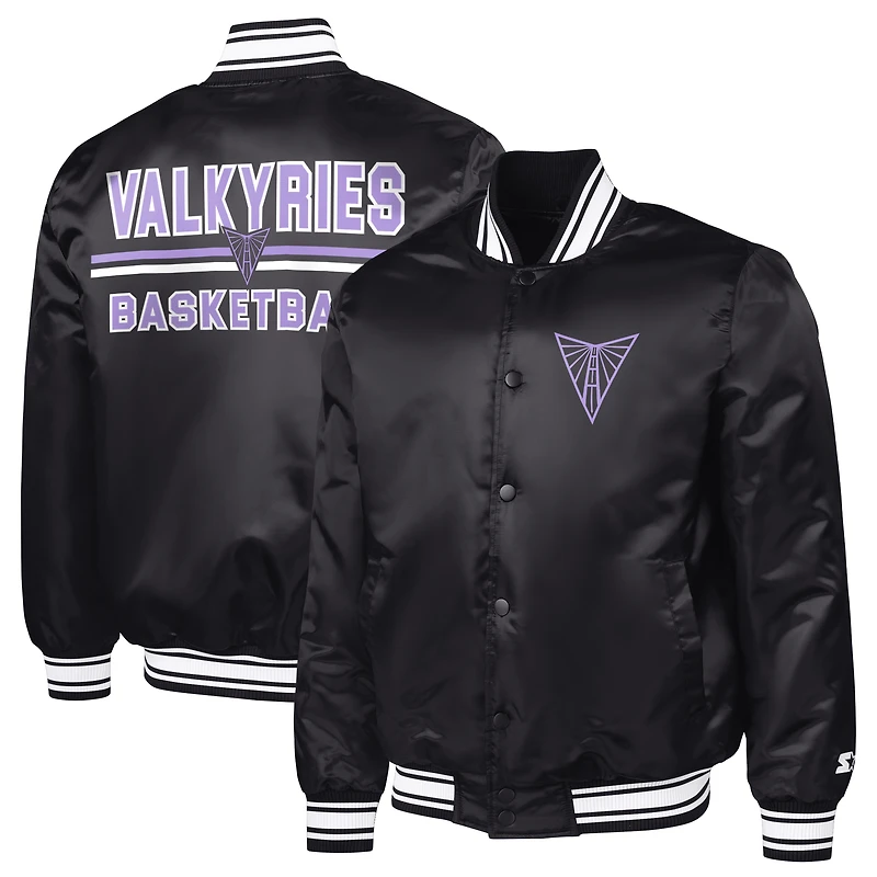 Men's Starter Eclipse Black Golden State Valkyries Satin Varsity Full-Snap Jacket