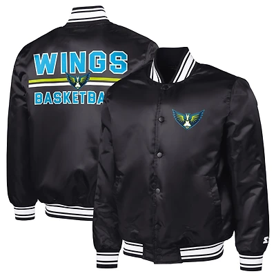 Men's Starter Black Dallas Wings Satin Varsity Full-Snap Jacket