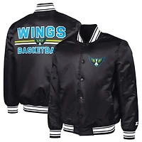 Men's Starter Black Dallas Wings Satin Varsity Full-Snap Jacket