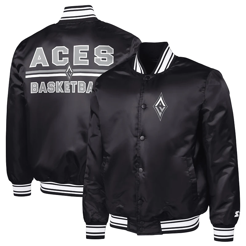 Men's Starter Black Las Vegas Aces Satin Varsity Full-Snap Jacket