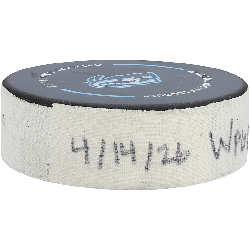 Alexander Kerfoot Utah Mammoth Game-Used Goal Puck from April 14, 2026 vs. Winnipeg Jets