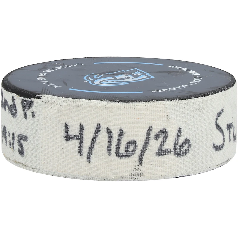 Lawson Crouse Utah Mammoth Game-Used Goal Puck from April 16, 2026 vs. St. Louis Blues