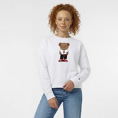 Women's Champion White Wisconsin Badgers Teddy Bear Fleece Sweatshirt