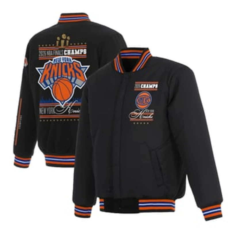 Youth JH Design Black New York Knicks 2026 NBA Finals Champions Reversible Wool Full-Snap Jacket