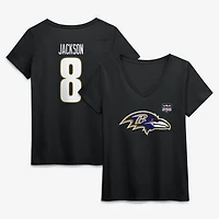 Women's Lamar Jackson Black Baltimore Ravens USA 250 Name & Number V-Neck T-Shirt