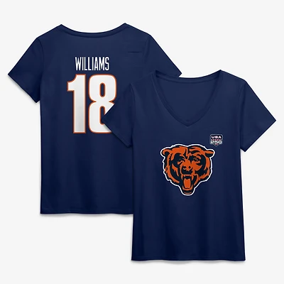 Women's Caleb Williams Navy Chicago Bears USA 250 Name & Number V-Neck T-Shirt