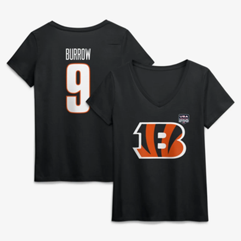 Women's Joe Burrow Black Cincinnati Bengals USA 250 Name & Number V-Neck T-Shirt
