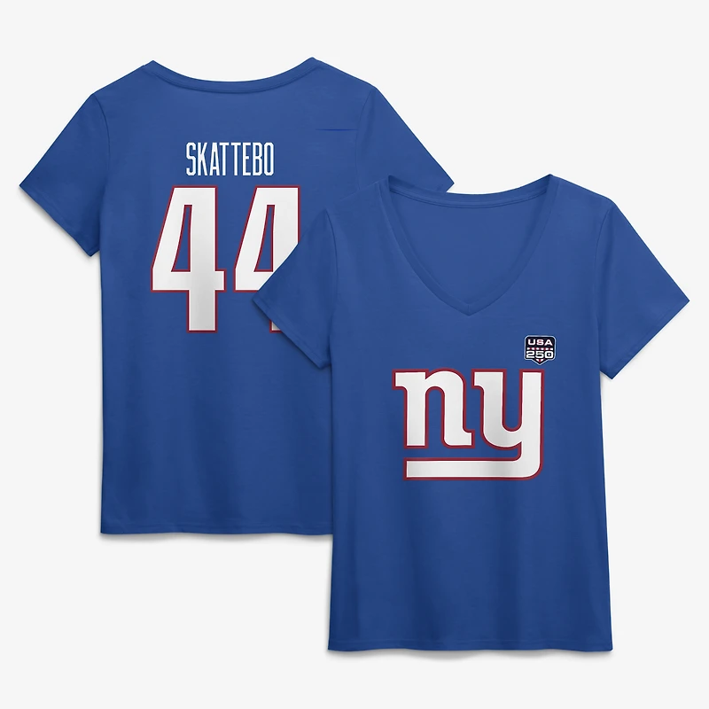 Women's Cam Skattebo Royal New York Giants USA 250 Name & Number V-Neck T-Shirt
