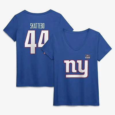 Women's Cam Skattebo Royal New York Giants USA 250 Name & Number V-Neck T-Shirt
