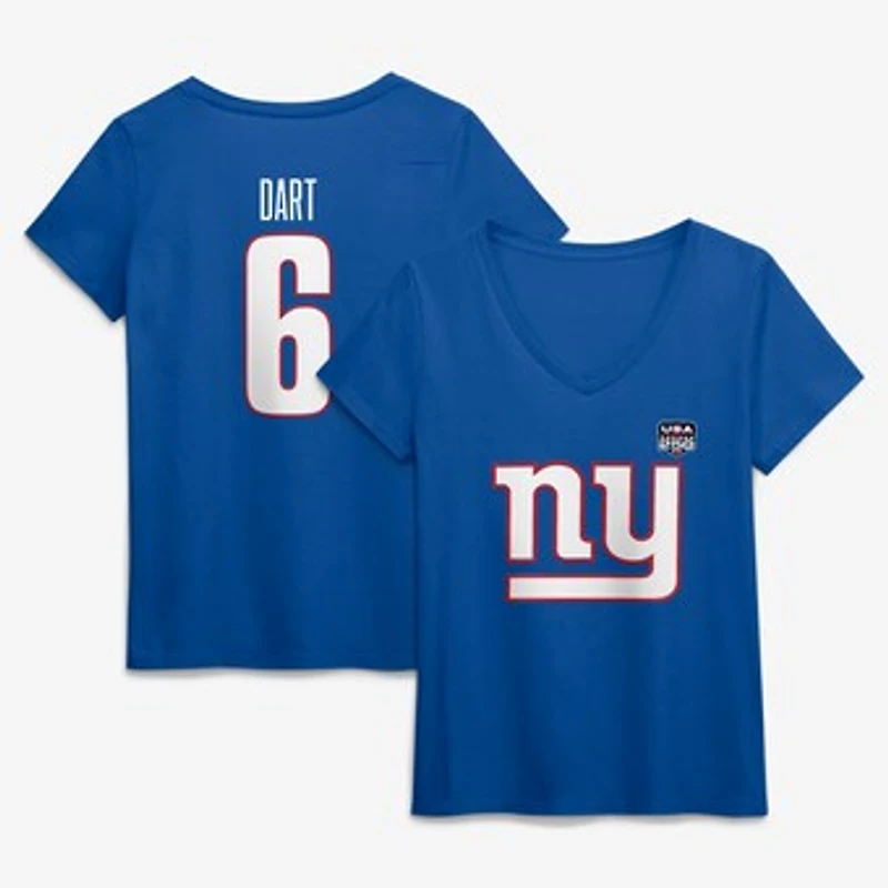 Women's Jaxson Dart Royal New York Giants USA 250 Name & Number V-Neck T-Shirt