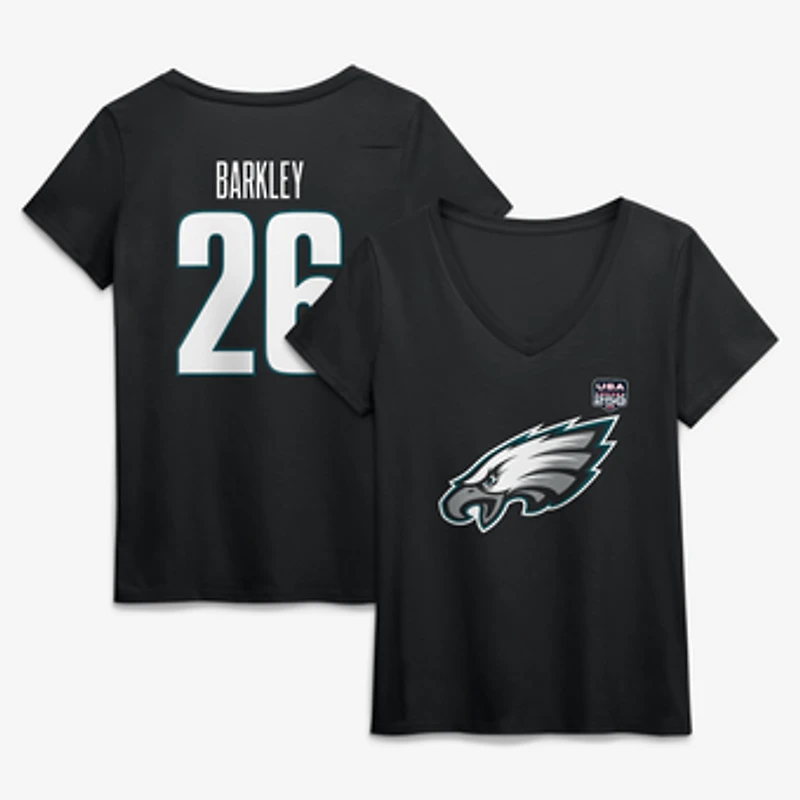Women's Saquon Barkley Black Philadelphia Eagles USA 250 Name & Number V-Neck T-Shirt