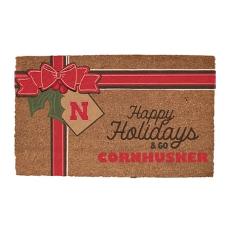Nebraska Huskers 20" x 30" Holiday Gift Wrap Coir Door Mat