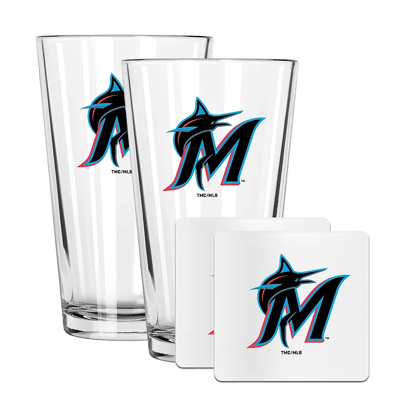 The Memory Company Miami Marlins 16oz. Pint Glass and Coaster Set