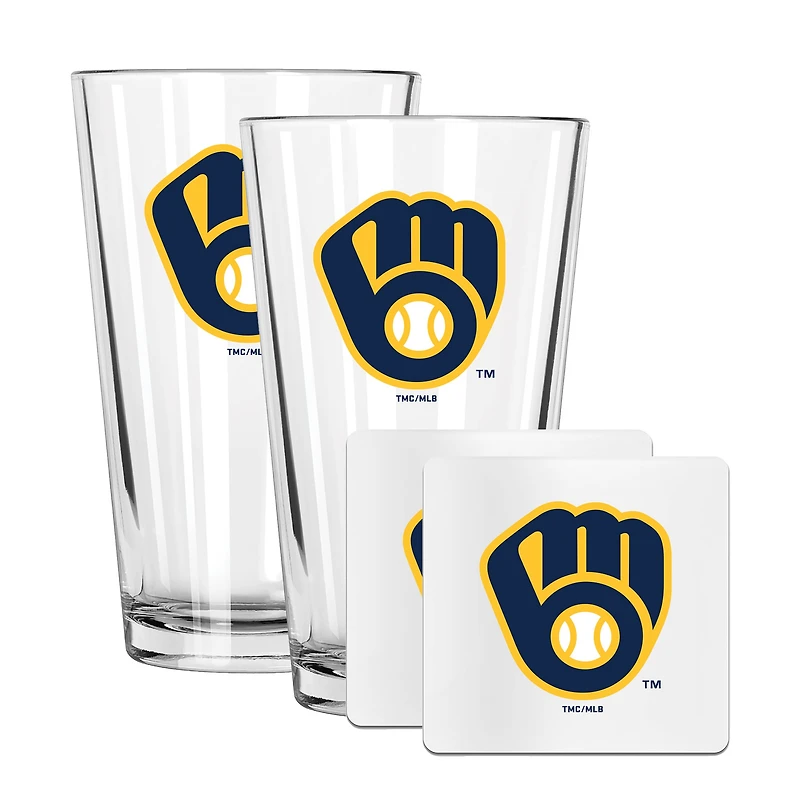 The Memory Company Milwaukee Brewers 16oz. Pint Glass and Coaster Set