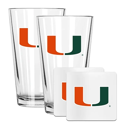 The Memory Company Miami Hurricanes 16oz. Pint Glass and Coaster Set
